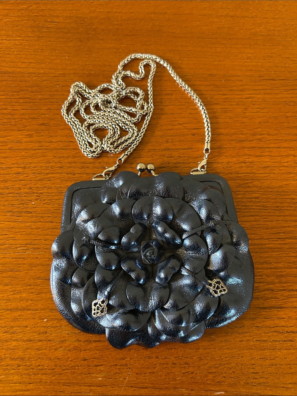 Brighton Rosalie Purse Mini Crossbody Navy Patent Leather Floral Silver Chain